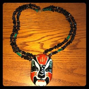African Tribal necklace.  Glass beads and rock.